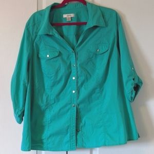 CJ Banks aqua camp shirt